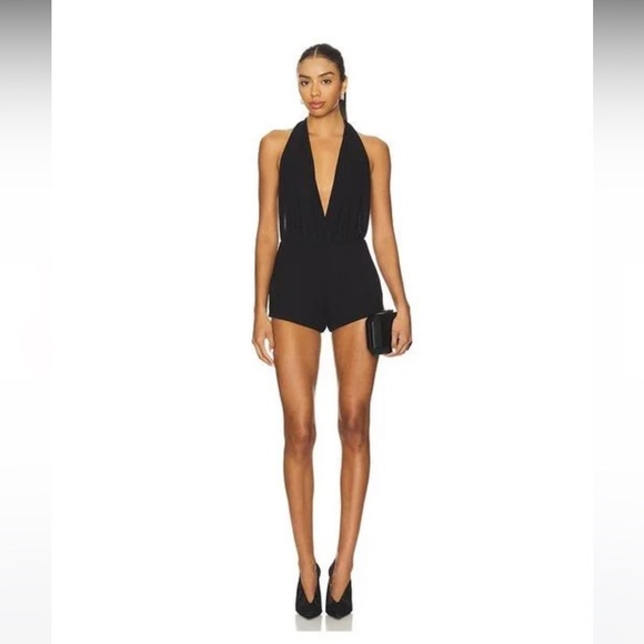 Indah Oyster Halter Romper in black